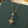 Estilo Ins Estrella Cruz Estrella Acero de Titanio Collar para Mujer Gama Alta Elegante Estiloso Versátil Colgante de Circonita Cadena para Clavícula Decoración