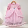 Vestido de Princesa Elsa para Meninas, Vestido de Outono 2026 Novo Modelo, Vestido Super Fofo de Manga Longa para Bebês, Vestido Rodado Infantil