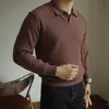 Tricô Twist de Cor Pura de Alta Qualidade para Homens com Gola Lapela, Tricô Polo Quente, Nova Camisa para Camadas Outono e Inverno para Homens