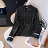 Éxito de la moda de otoño: Nueva blusa elegante de estilo chino para mujer, hecha a mano, artística, con cuentas, de manga larga