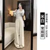 Calça Yamamoto de Seda de Gelo e Seda de Leite para Mulheres, Verão 2026, Fina, Cintura Alta, Fluida, Solta, Perna Reta, Calça de Perna Larga Emagrecedora