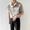 Camisa de Verão Fina Coreana Solta de Manga Curta Moda Masculina Costura Listrada Camisa de 5 Meias Mangas para Homens