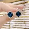 Aretes cuadrados de cristal azul para mujer, temperamento coreano, aretes largos de diamantes, aretes de red roja, nueva tendencia 2022