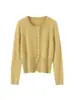 Cárdigan de punto 100% cachemira pura estilo coreano, moderno, simple y versátil para mujer, cómodo y versátil, de un solo botón, con cuello redondo