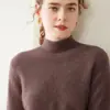 Suéter básico de cachemira de cuello medio para mujer, cachemira pura, engrosado, holgado, adelgazante, suéter de punto base, ropa interior