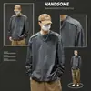 Camiseta Pesada 280g Manga Longa para Homens Design Retro Americano Camada Interna Base Camada Solta Gola Redonda Top Atacado