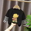 Camiseta de manga larga con estampado de dibujos animados, elegante y linda, estilo coreano, para bebés niños, ropa de otoño, algodón puro, retazos, imitación de dos piezas
