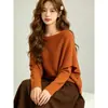 Chal de punto holgado estilo coreano con cuello redondo Top de manga larga holgada para principios de otoño Cubre imperfecciones Adelgazante Blanqueador Prendas de punto versátiles