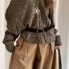 Cinto Marrom Suede Fosco Vintage para Mulheres, Estilo Coreano Simples, Sensação de Alto Padrão, Adequado para Combinar com Jeans