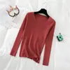 Camiseta de base para mulheres, novo estilo outono e inverno, roupa íntima justa, versátil para primavera e outono, suéter de gola redonda, top de tricô, top de manga longa