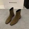 Botines de Gamuza con Tacón Grueso Estilo Francés para Mujer, Nuevos Populares Otoño/Invierno 2026 Botas tipo Martin, Botines Cortos Ajustados Forrados de Felpa