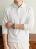 Camisa polo de manga comprida estilo Old Money, casual masculina, leve, base lisa de cor sólida, peça íntima de inverno, com mistura de lã e gola alta