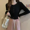 Cardigã de Malha Liso de Manga Longa para Mulheres, Estilo Coreano Curto