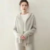 Cárdigan con cremallera Cárdigan con capucha de cachemira para mujer Otoño e Invierno Nuevo Sudadera informal con capucha Chaqueta de punto Moda