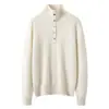 Suéter de cachemira casual de lujo para otoño e invierno para mujer, con media botonadura, cuello mao pequeño, adelgazante, adecuado para usar en capas