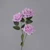 Rosa Artificial de Três Cabeças Rosa de Canto Arranjo de Flores para Corredor de Casamento Decoração de Casamento Arranjo de Flores para Hotel Decoração Comércio Exterior Flor Artificial Atacado