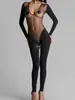 Estilo Nuevo de Primavera y Verano Europeo y Americano Sexy Escote en V Malla Patchwork Body Moldeador Transparente Mono Transfronterizo