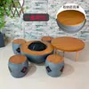 Nuevo Estufa de Barbacoa de Carbón Juego de Té Mesa Integrada Rural Calefacción Exterior de Patio Mesa de Café para el Hogar
