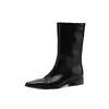 Tamanho grande 40-42 botas tipo chaminé de couro bovino integral outono e inverno 2026 salto baixo grosso bico quadrado pequeno botas de couro genuíno slip-on de cano médio para mulheres