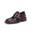 Sapatos pequenos de couro pretos, sapatos de couro pu de camada única, inverno, primavera e outono, mocassins de salto grosso, estilo britânico feminino, novo estilo, plataforma slip-on 2025