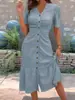 Novo Vestido de Moda Verão 2025 Europeu e Americano Transfronteiriço Amazon Ebay Gola Boneca Comércio Exterior Manga Curta Cor Sólida para Mulheres