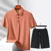 Nuevo Traje Deportivo Casual, Traje Casual de Seda de Hielo, Disponible en Múltiples Colores, Conjunto de Shorts Polo, Unisex, Color Sólido