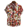 Camisa holgada de manga corta estampada con cuello de solapa, ropa de verano vintage para hombre