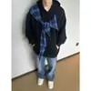 Sudadera con capucha de cuadros y lazo para hombre, marca de moda americana de alta gama, diseño versátil estilo retro para pareja