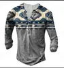 Nueva Camiseta de Manga Larga para Hombre de Moda Callejera Estilo Europeo y Americano de Venta Caliente Transfronteriza con Abertura Frontal, 7 Botones y Estampado Digital 3D