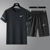 Conjunto Esportivo de Verão Casual Tendência Transfronteiriço de Seda Gelada para Homens e Mulheres, Corte Solto, Leve, Secagem Rápida, Conjunto Curto Elástico