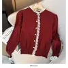 Tricô com Renda e Gola Redonda Feminino de Manga Longa Outono e Inverno Nova Moda Peça de Exterior Design Camisa Base Top