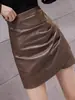 Falda Corta de Cuero Falda para Mujer Otoño e Invierno Moda Europea Explosiones Cintura Alta Falda de Cuero PU de Corte A Falda Irregular para Cadera