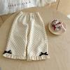 Pantalones Casuales para Niñas de Primavera y Otoño Moda Infantil de Moda Estilo Coreano Encaje Lazo Puntos Pantalones de Pierna Ancha
