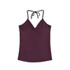 1513-26 Estilo Verão Europeu e Americano Garota Popular Top Cropped de Renda com Amarração Cruzada Modelador de Corpo Justo Alça no Pescoço Camiseta Versátil Camisola Camada de Base