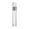 Botella cosmética portátil de rosca a presión Botella de perfume Cilindro fino Botella de vidrio para perfume en stock Tapa plateada Atomizador