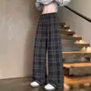 Pantalones casuales a cuadros retro de secado rápido para hombre, pantalones largos de pierna ancha holgados y fluidos de verano, pantalones adelgazantes de talla grande para hombre