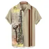 Interjin Meike Multi-aliexpress 2023 Verão Nova Moda Masculina Solta Estampa 3D de Guitarra Camisa de Manga Curta