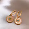 Pendientes Retro Geométricos de Turquesa y Blanco Nácar, Diseño Francés de Lujo Ligero Estilo Palacio, Pendientes de Moda y Alta Gama