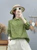 Moda Otoño 2026: Camisa Cuadrada de Gasa de Algodón de Doble Capa con Cuello Cuadrado Estampada de Manga Larga para Mujer, Top Casual Ajustado