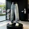 Pantalones vaqueros rectos de pierna ancha, holgados, bordados con pedrería, de marca nueva, de alta calidad y a la moda, moda urbana americana para hombre