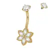 Anillo para Ombligo de Acero Inoxidable Galvanizado con Circonita Blanca Trébol de Cuatro Hojas Cuadrado Mariposa Diente Interno Joyería para Piercing