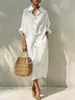 Vestido Chemise Feminino Solto Longo de Botão Único com Lapela, Bestseller Transfronteiriço Europeu e Americano na Amazon