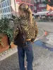 Abrigo de felpa cruzado para mujer, otoño, nuevo estilo chino, con botones, cuello alto, estampado de leopardo, corto, manga larga, estilo callejero vintage