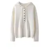 Camiseta de Punto de Cachemira Nueva para Otoño e Invierno, Moda Suave Cómoda Color Sólido Media Cremallera con Capucha Suéter Sencillo para Mujer