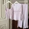 Pijama Estilo Zhao Lusi Pijama de Seda Helada Conjunto de Tres Piezas de Manga Larga y Pantalón Largo para Mujer Estilo Princesa Casual Delgado Ropa de Casa