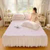 Novo Modelo 2026 Saia de Cama Acolchoada de Algodão Amassado com Borda de Renda, Saia de Cama de Gaze de Camada Dupla e Lençol de Elástico Dois em Um