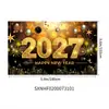 Cortina Temática Colorida de Ano Novo Transfronteiriça com Fundo Preto e Dourado Banner Decorativo para Atmosfera de Celebração de Ano Novo