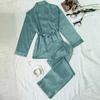 Pijama de seda de hielo para mujer de primavera y otoño, cárdigan suelto de manga larga, ropa de casa casual cómoda, traje de dos piezas transfronterizo europeo y americano