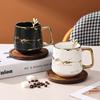 Taza de café de cerámica con diseño de mármol nórdico, creativa, para oficina, hogar, taza de cerámica dorada con tapa