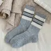 Meias de Lã Melad Outono e Inverno Femininas Color Block Meia-Calça Estilo Japonês Grossa Quente Roupa Externa Meias Altas